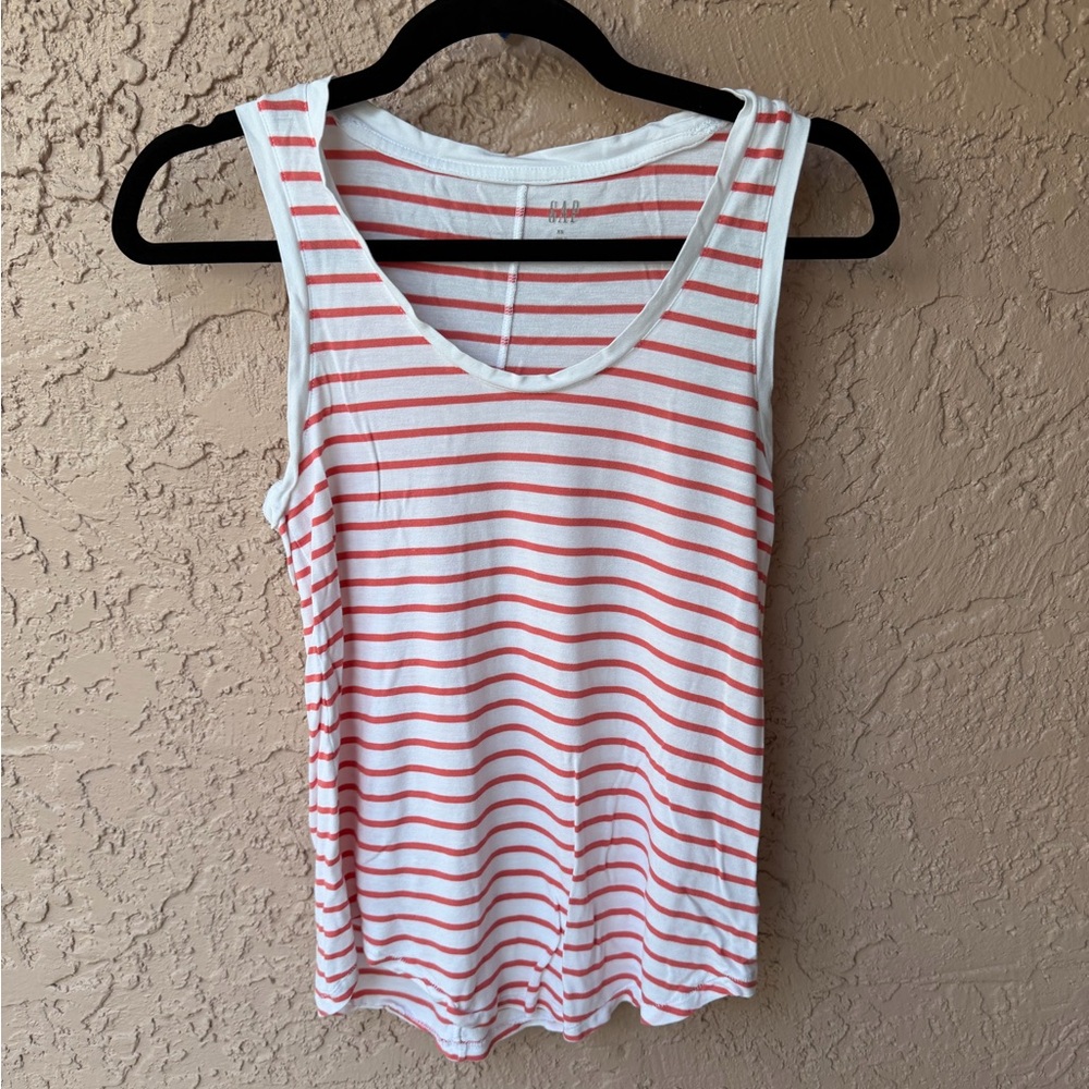 GAP White and Coral Striped Tank Top